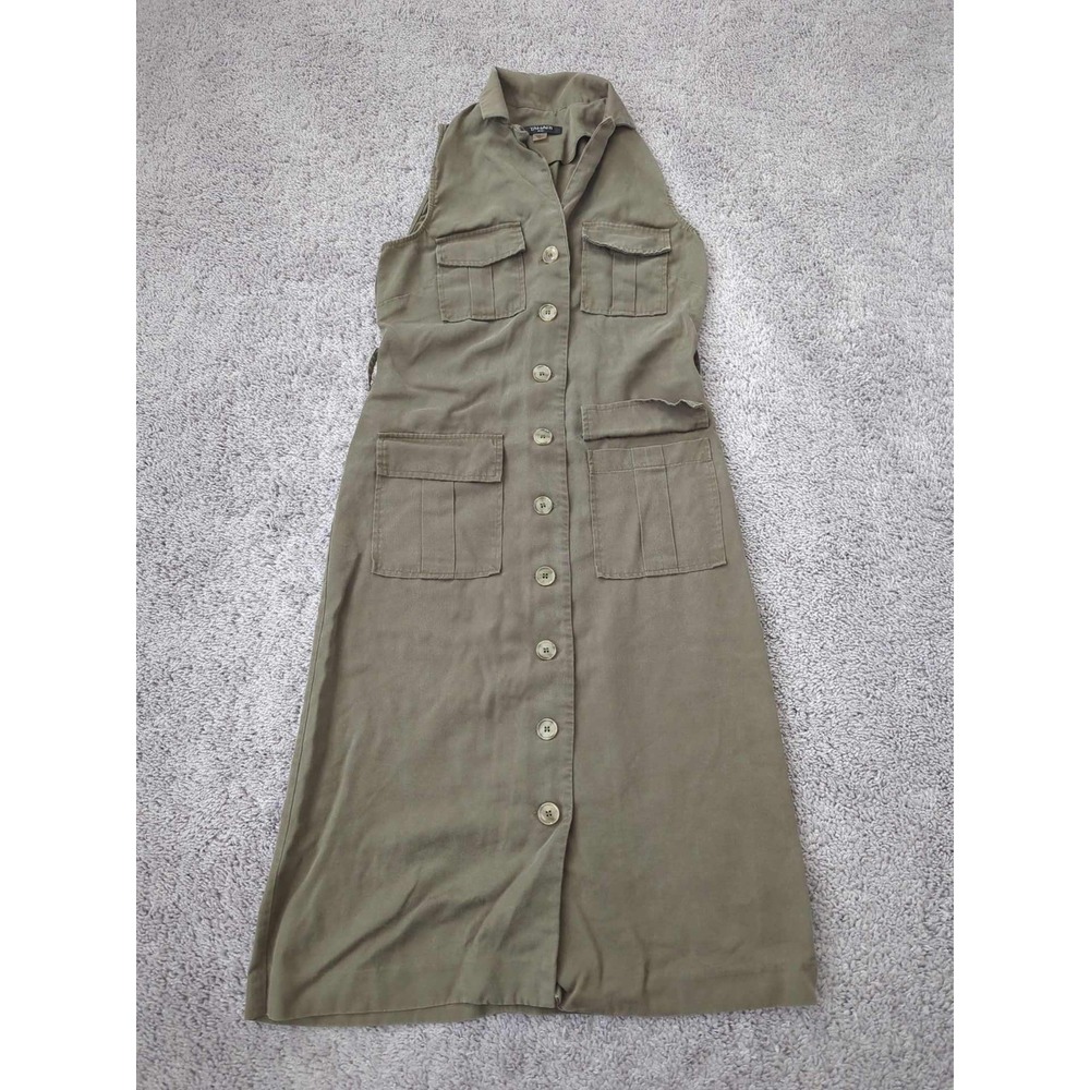 Tahari ASL Shirt Dress Womens 2 Olive‎ Sleeveless Button Front Utility Safari